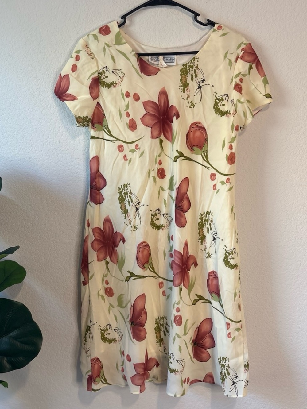 Vintage 90s Jessica Howard Cream Dress with Rose Floral Print 12